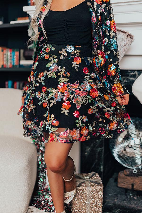 Impressions Fan Of Floral Sequin Skirt