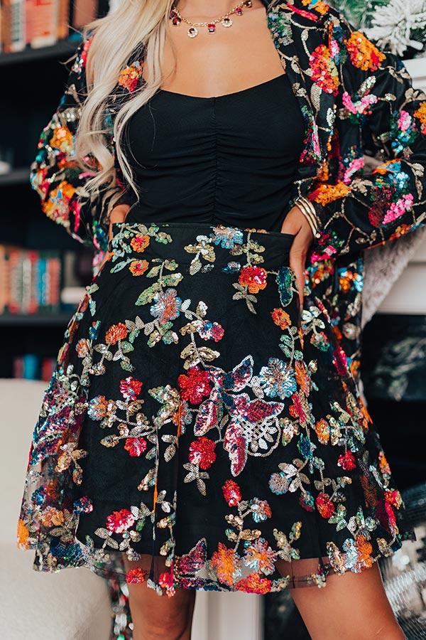 Impressions Fan of Floral Sequin Skirt