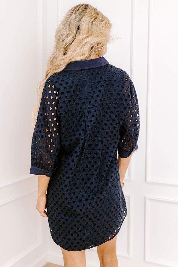 Impressions Feeling Posh Eyelet Mini Dress In Navy