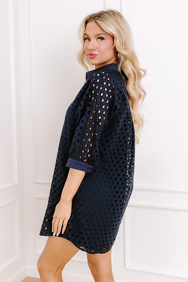 Impressions Feeling Posh Eyelet Mini Dress In Navy
