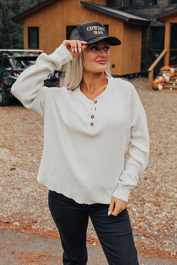 Impressions First Thing Waffle Knit Top In Ivory