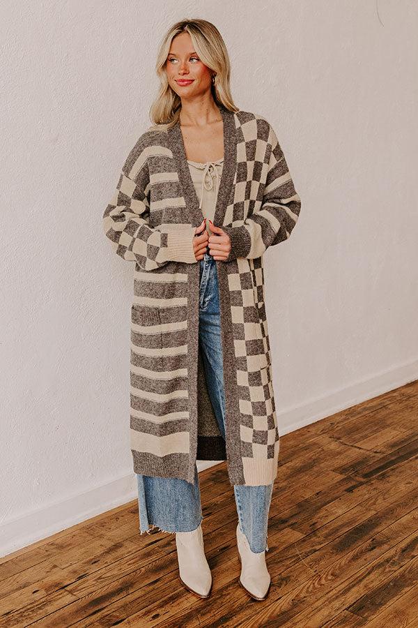 Impressions Fit Check Knit Cardigan In Grey