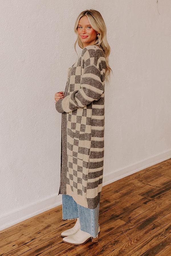 Impressions Fit Check Knit Cardigan In Grey