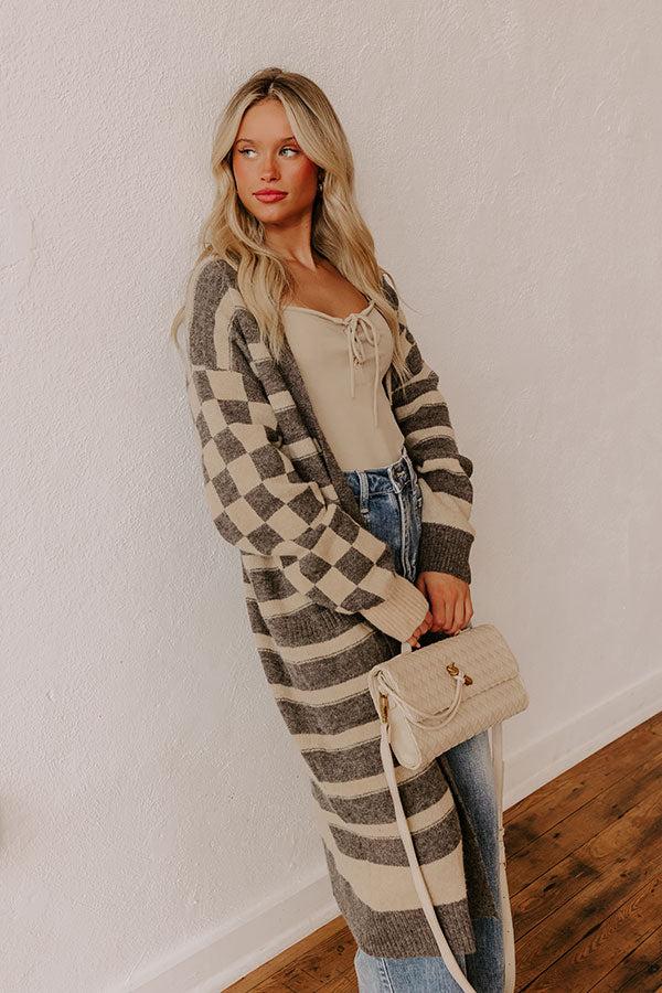 Impressions Fit Check Knit Cardigan In Grey