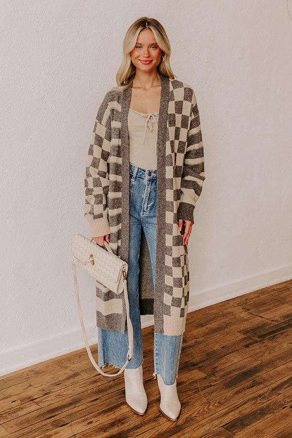 Impressions Fit Check Knit Cardigan in Grey