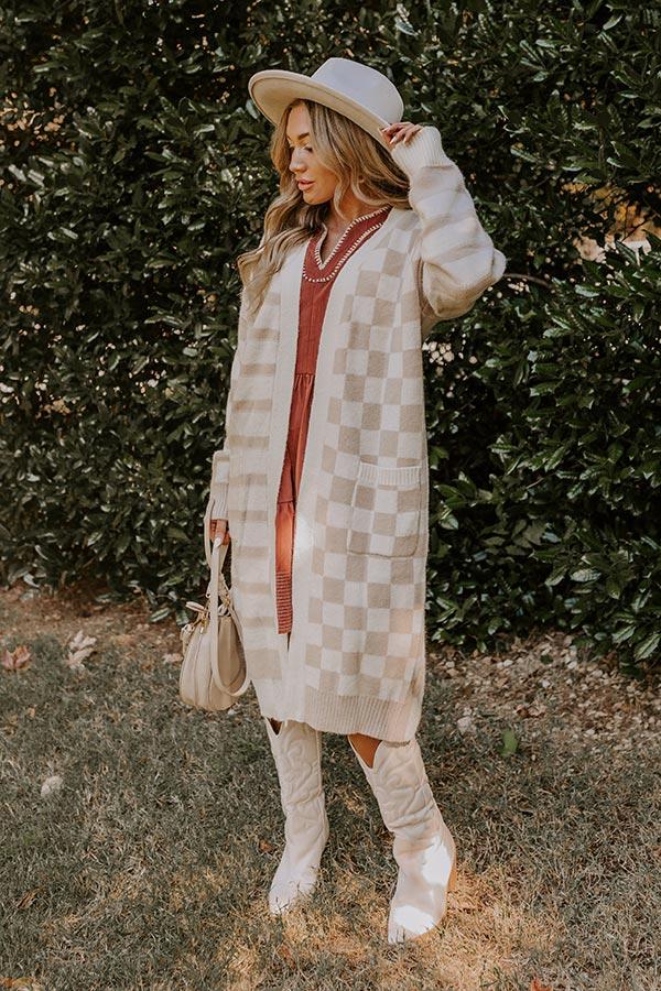 Impressions Fit Check Knit Cardigan in Iced Latte