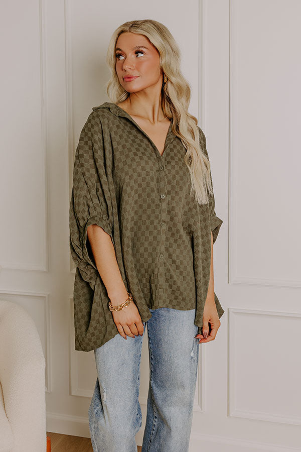 Impressions Fit Check Oversized Button Up In Olive