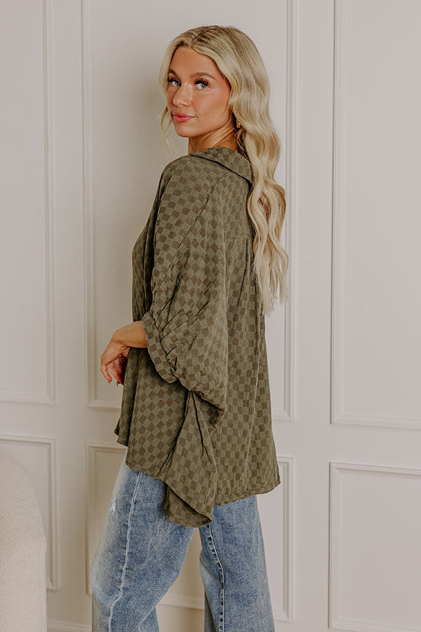 Impressions Fit Check Oversized Button Up In Olive
