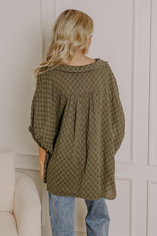 Impressions Fit Check Oversized Button Up In Olive