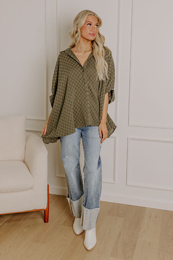 Impressions Fit Check Oversized Button Up in Olive