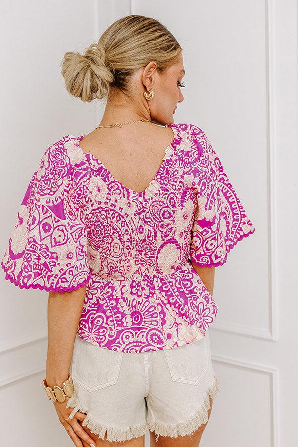 Impressions Flirty Forecast Smocked Top In Fuchsia