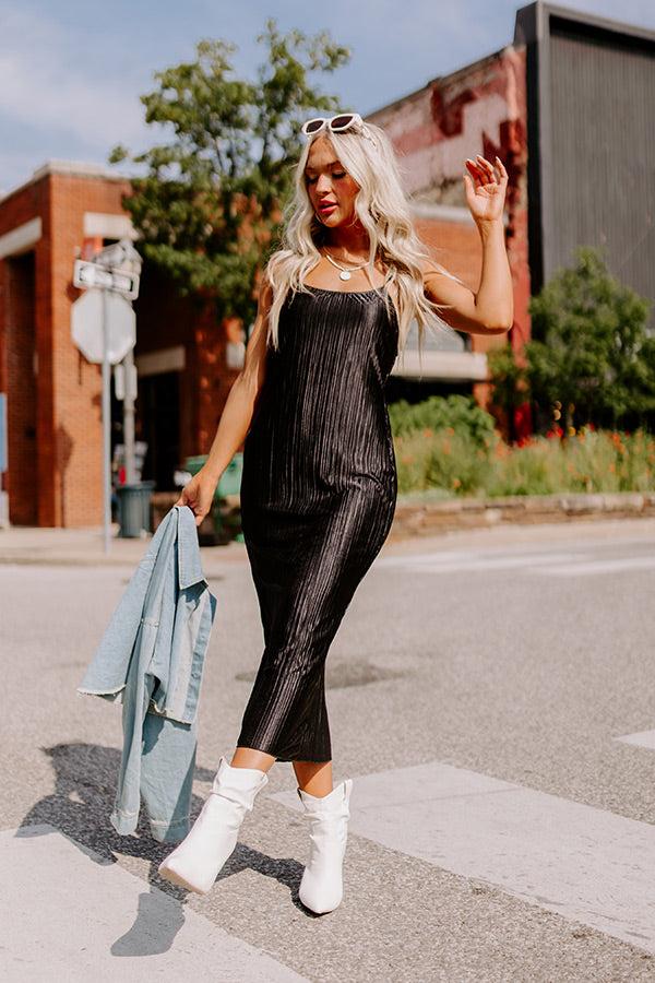 Impressions Flirty Frills Pleated Midi In Black