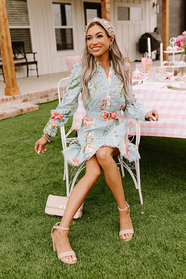 Impressions Floral Dawn Crochet Dress In Sky Blue