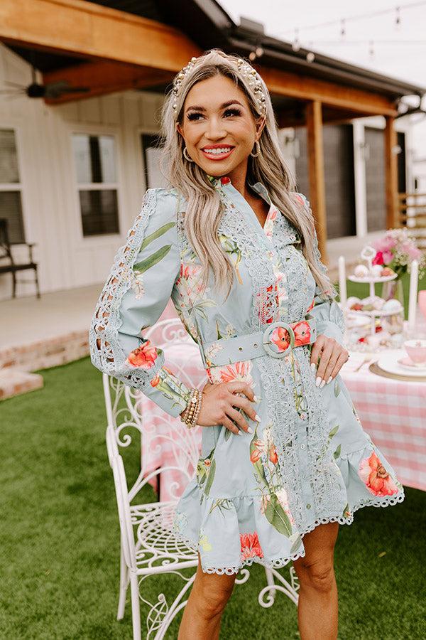 Impressions Floral Dawn Crochet Dress In Sky Blue