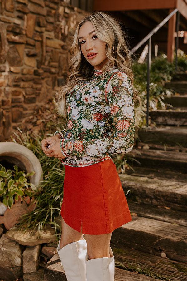 Impressions Floral Dreams Mesh Top In Hunter Green