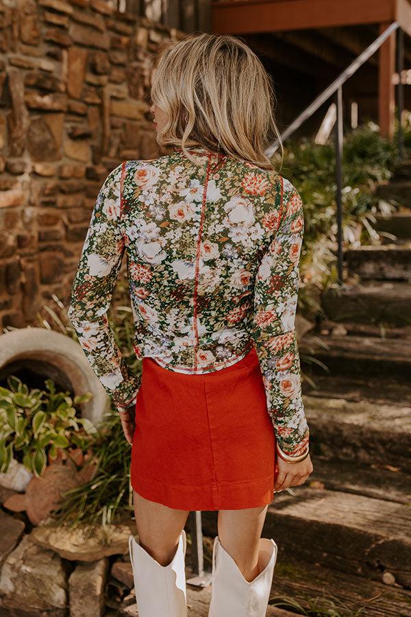 Impressions Floral Dreams Mesh Top In Hunter Green