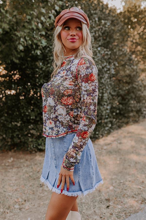 Impressions Floral Dreams Mesh Top In Purple