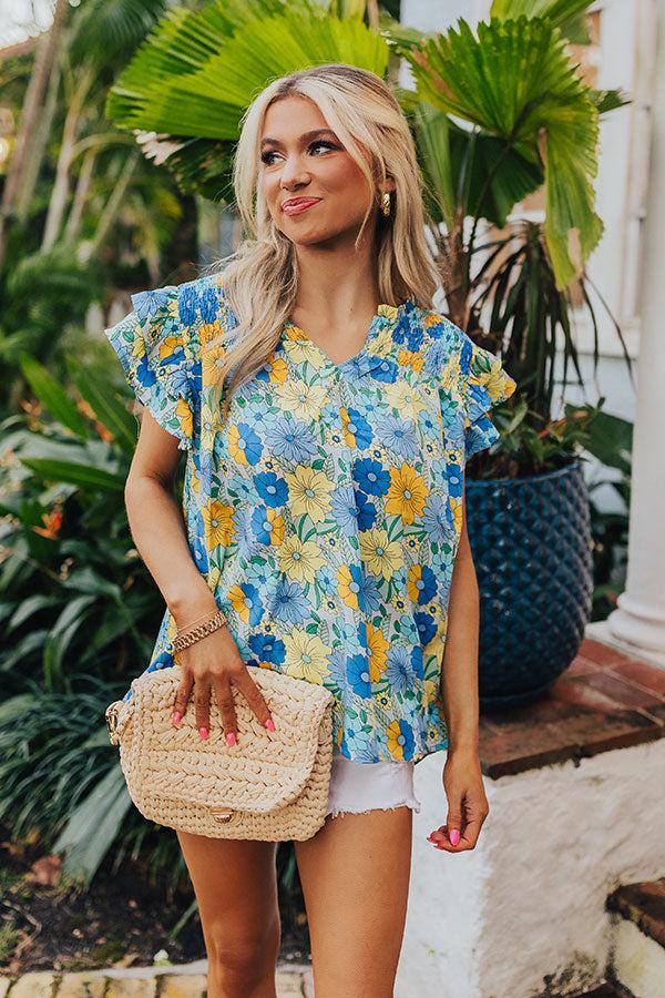 Impressions Floral Galore Shift Top In Blue