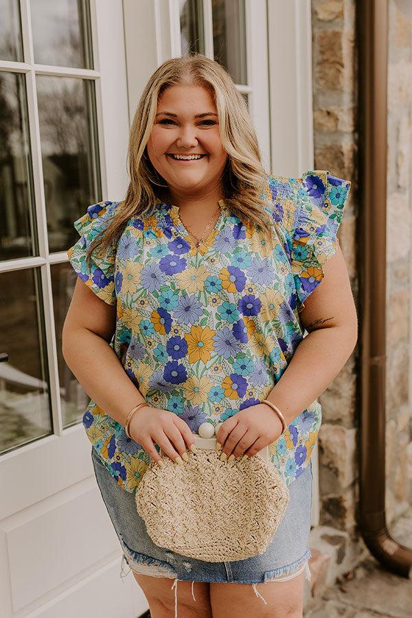 Impressions Floral Galore Shift Top In Blue Curves