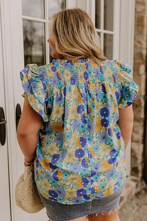 Impressions Floral Galore Shift Top In Blue Curves