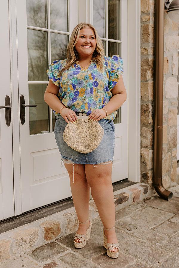 Impressions Floral Galore Shift Top In Blue Curves