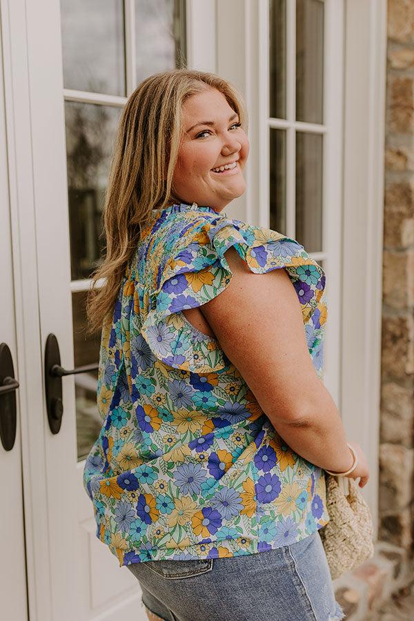 Impressions Floral Galore Shift Top In Blue Curves