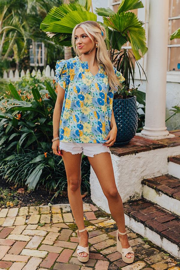 Impressions Floral Galore Shift Top In Blue