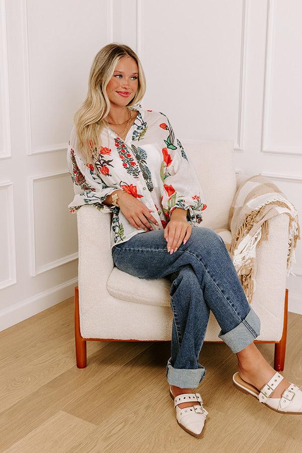 Impressions Floral Melody Button Up Top