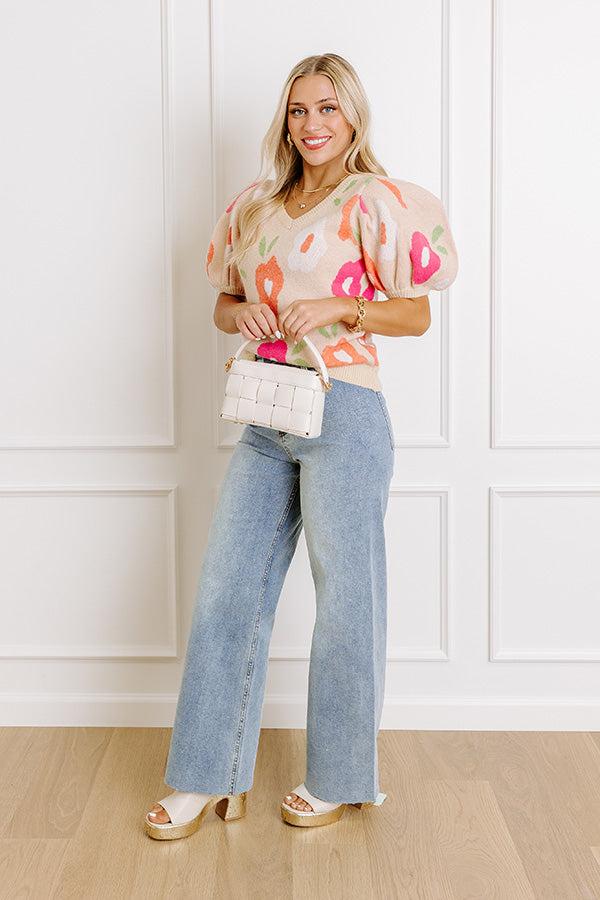 Impressions Flower Power Knit Sweater Top in Beige