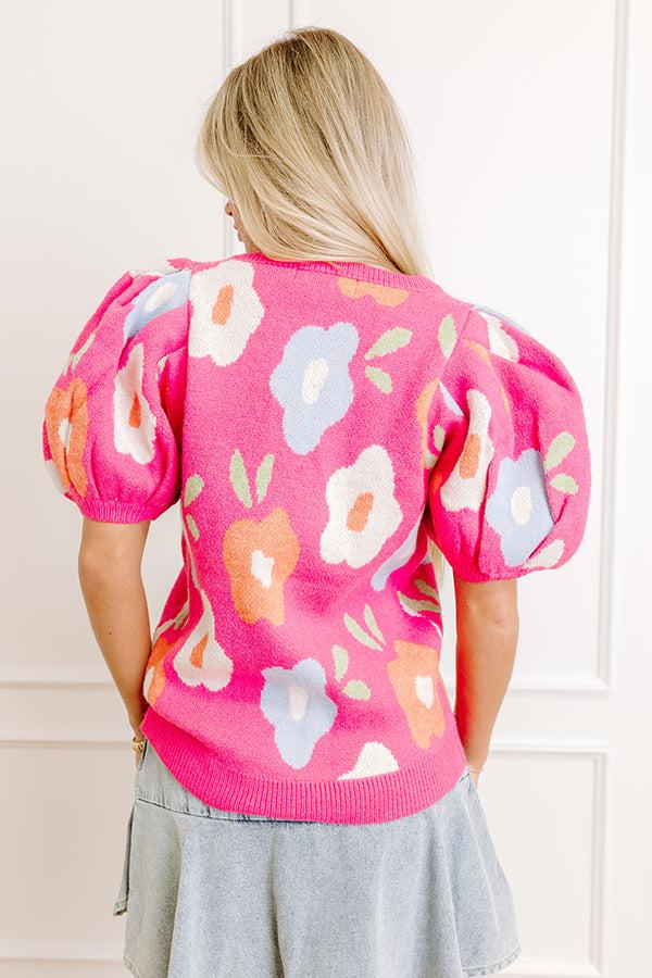 Impressions Flower Power Knit Sweater Top In Pink