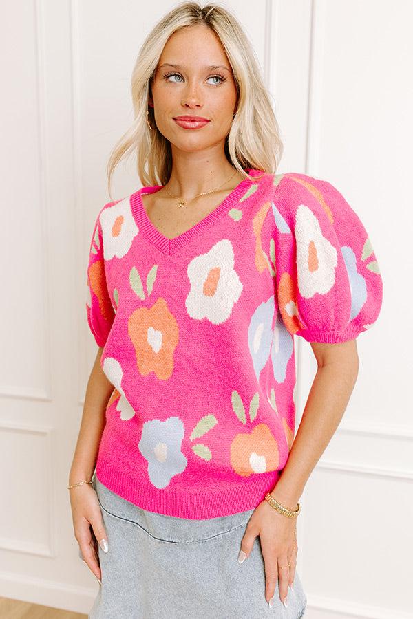 Impressions Flower Power Knit Sweater Top in Pink