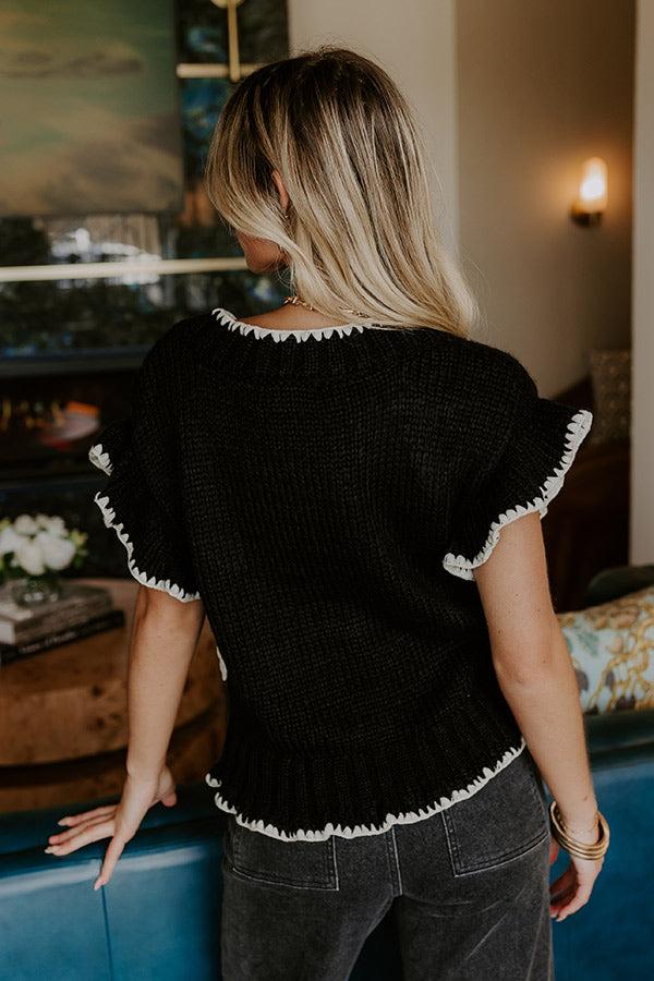 Impressions Flowers And Frills Knit Top In Black