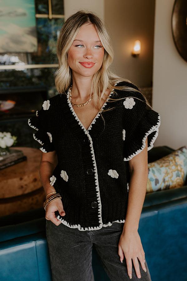 Impressions Flowers And Frills Knit Top in Black