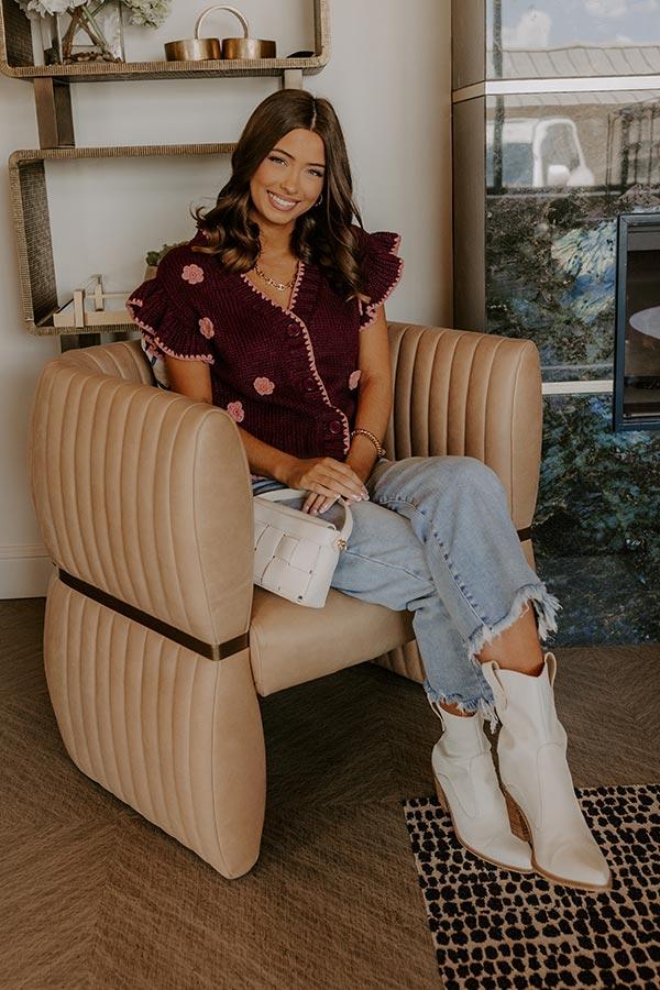 Impressions Flowers And Frills Knit Top In Wine