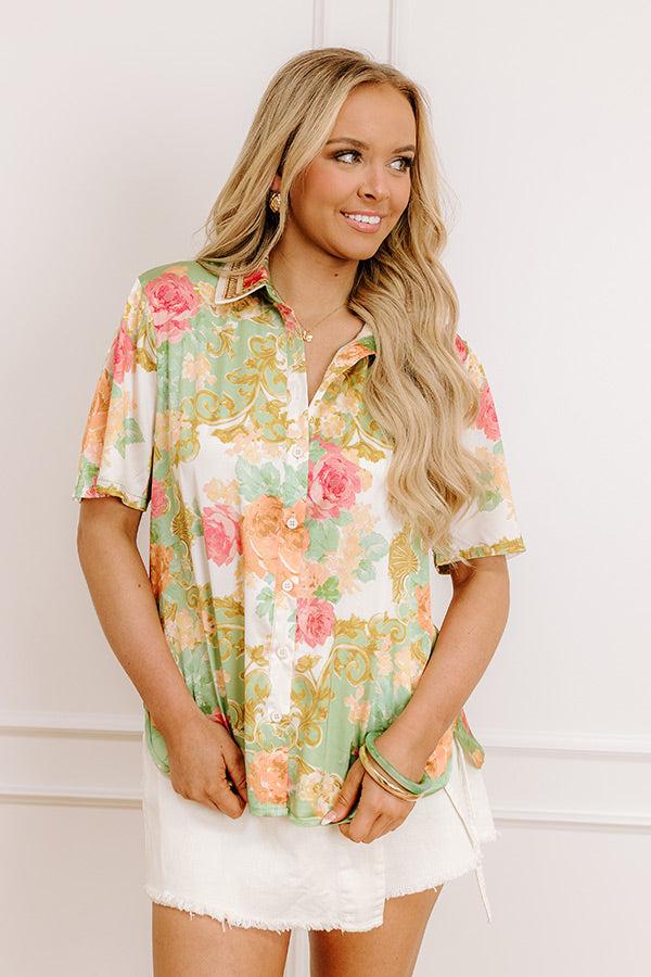 Impressions Garden Glam Satin Button Up