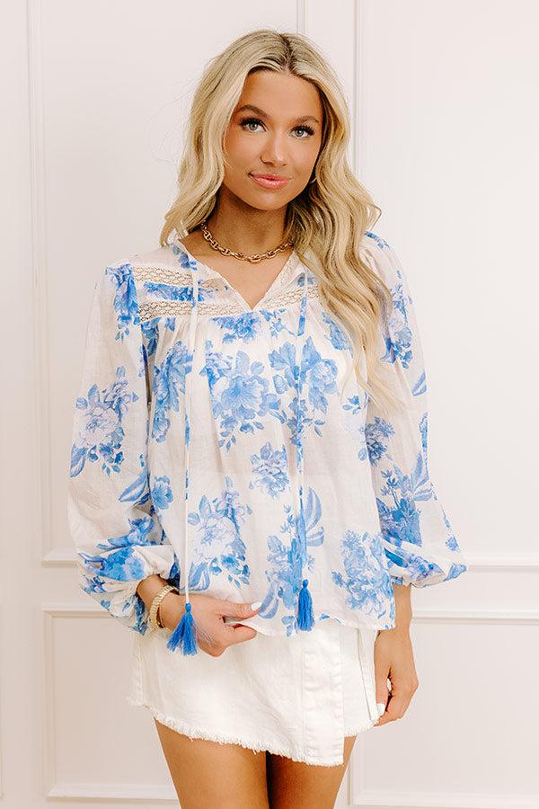 Impressions Garden Serenade Floral Top In Blue