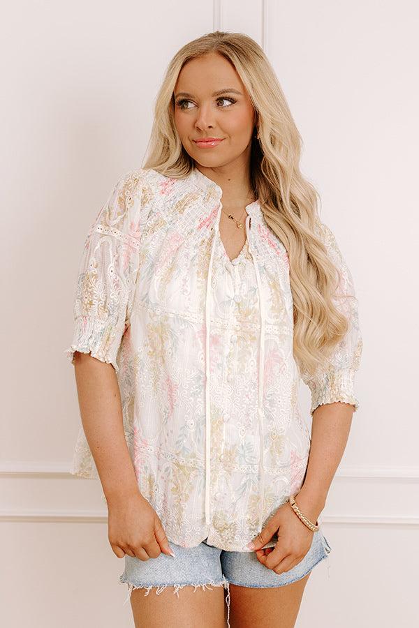 Impressions Gardenia Darling Embroidered Top