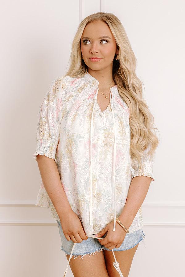 Impressions Gardenia Darling Embroidered Top
