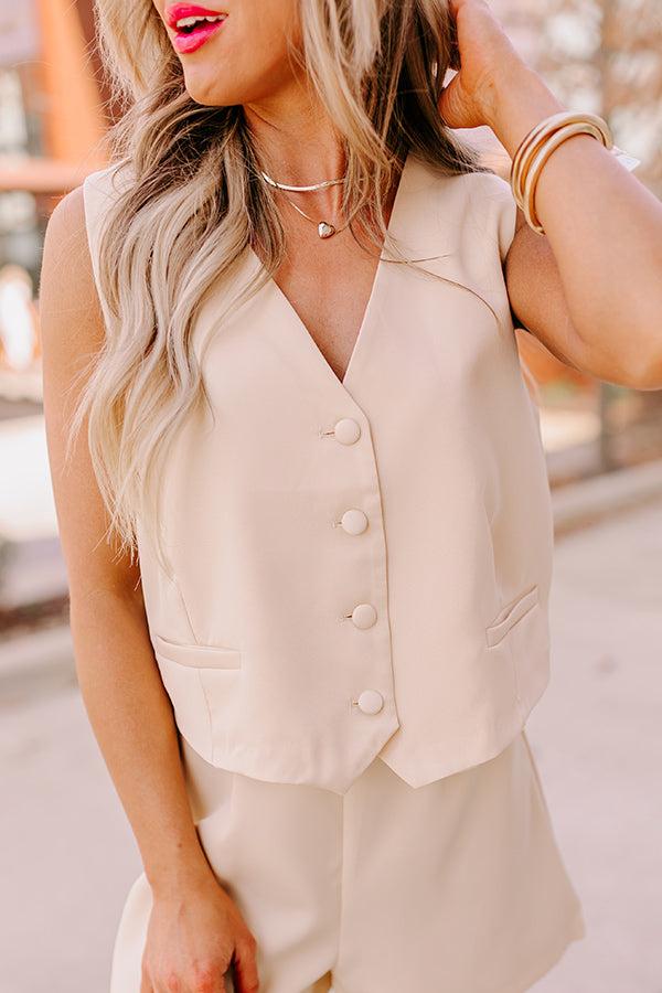 Impressions Girl Boss Crop Vest In Champagne
