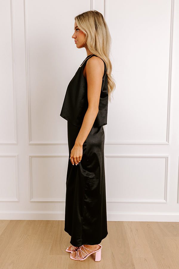 Impressions Glamour Girl Satin Midi Dress In Black