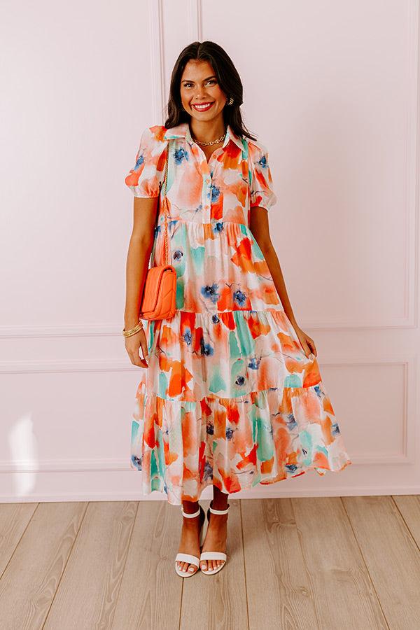 Impressions Graceful Moment Floral Midi in Coral