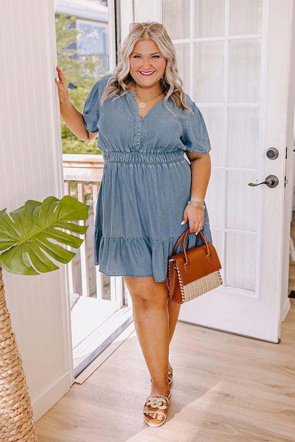 Impressions Greece Tour Chambray Mini Dress Curves