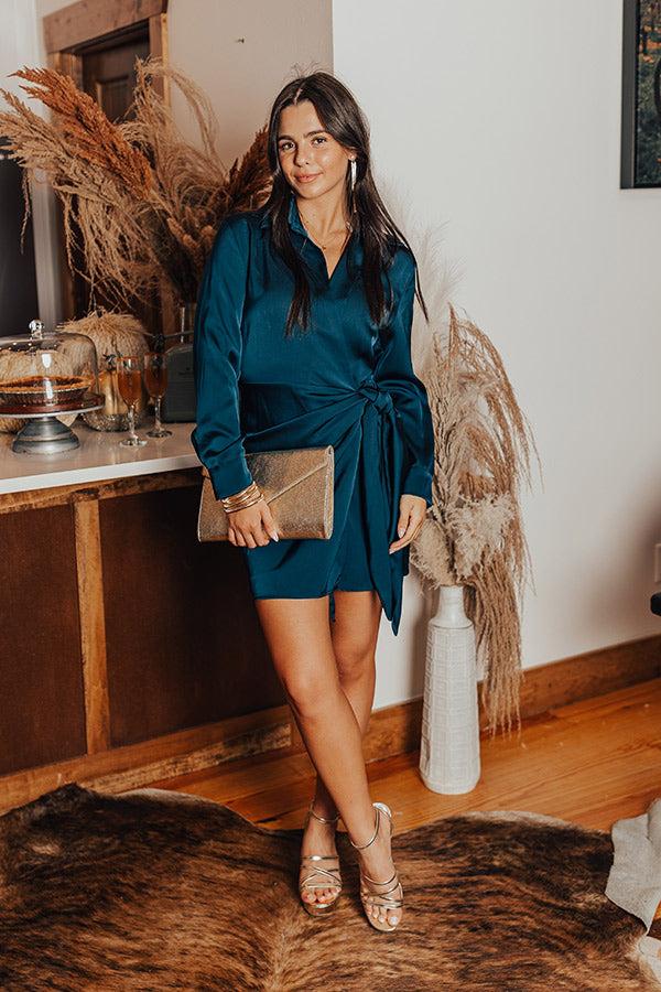Impressions Hampton Wrap Satin Dress In Teal