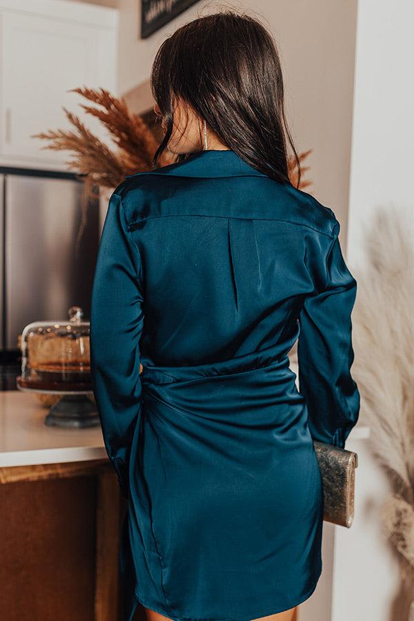 Impressions Hampton Wrap Satin Dress In Teal