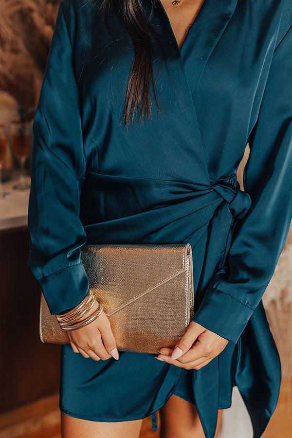 Impressions Hampton Wrap Satin Dress In Teal