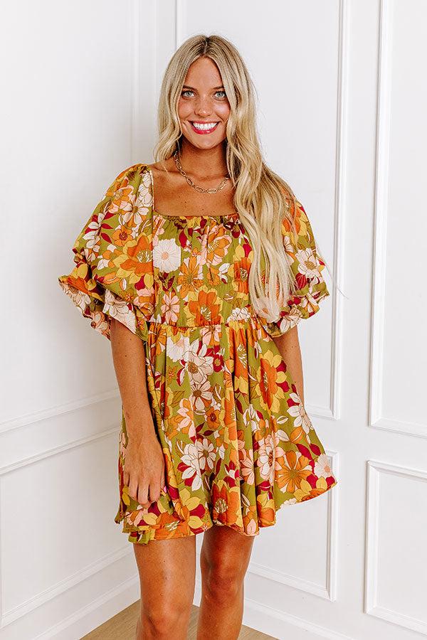 Impressions Happy Haven Floral Mini Dress In Olive