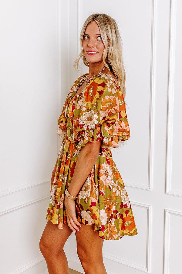 Impressions Happy Haven Floral Mini Dress In Olive