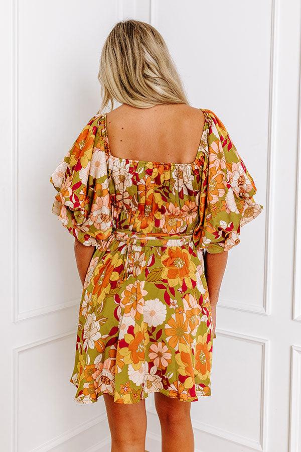 Impressions Happy Haven Floral Mini Dress In Olive
