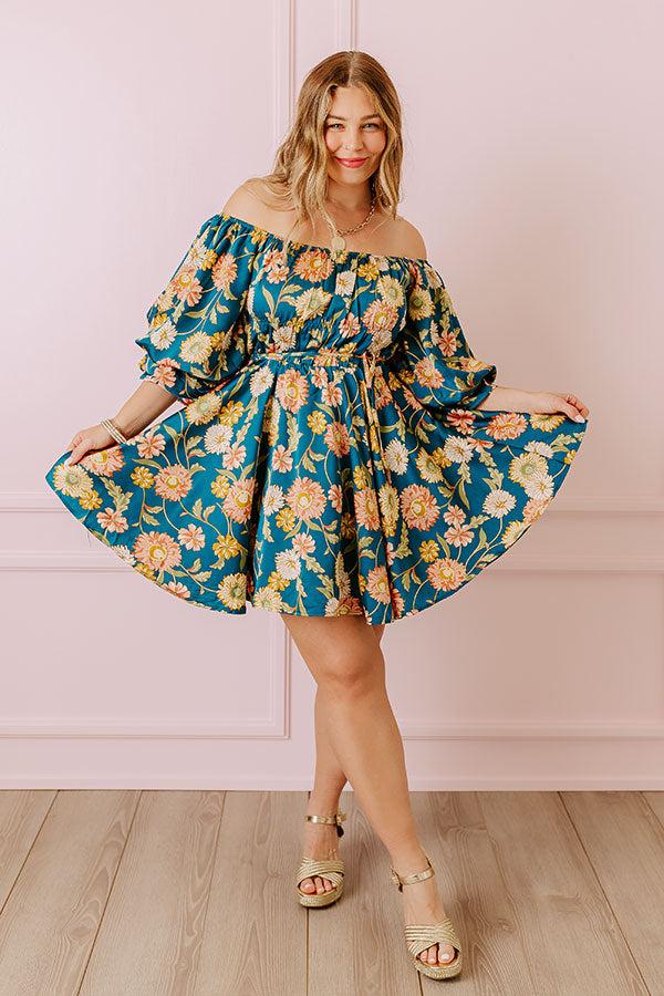 Impressions Happy Haven Floral Mini Dress In Teal