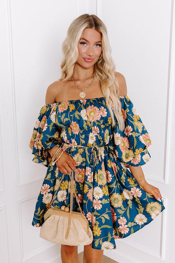 Impressions Happy Haven Floral Mini Dress in Teal